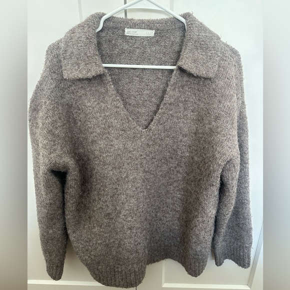 OAK + FORT Sweaters - OAK + FORT Brown Collared V‑Neck Sweater